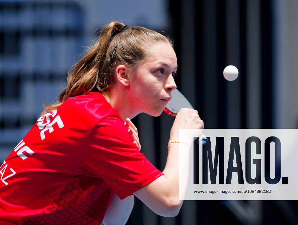 Fanny Doutaz of Switzerland (photo ms1125b) at the 2026 European Table Tennis Championships in Ljubljana LJUBLJANA, SLOVENIA, OCTOBER 11, 2026 Fanny Doutaz of Switzerland (photo ms1125b) in action at the European Table Tennis Championships at Stozice Arena in Ljubljana, Slovenia. Photo by Manfred Schillings. Ljubljana, Stozice Arena, Slovenia