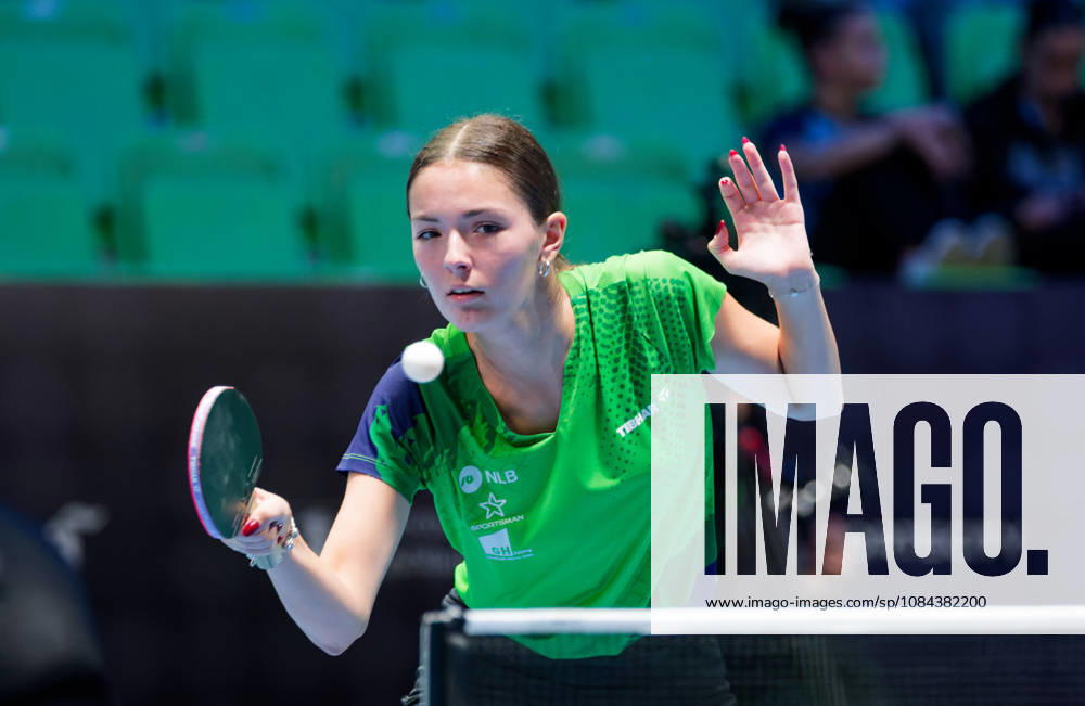 Laura Rahotin Pavic of Slovenia (photo ms1131) at the 2026 European Table Tennis Championships in Ljubljana LJUBLJANA, SLOVENIA, OCTOBER 11, 2026 Laura Rahotin Pavic of Slovenia (photo ms1131) in action at the European Table Tennis Championships at Stozice Arena in Ljubljana, Slovenia. Photo by Manfred Schillings. Ljubljana, Stozice Arena, Slovenia