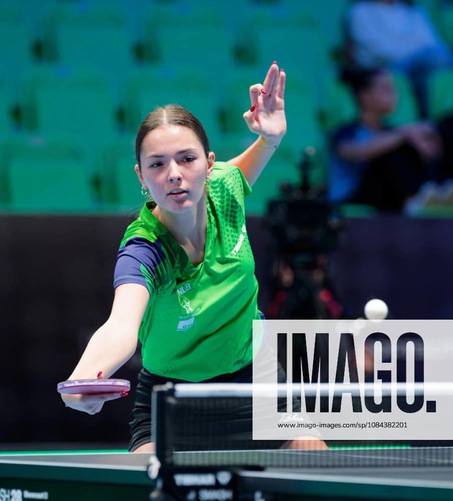 Laura Rahotin Pavic of Slovenia (photo ms1132) at the 2026 European Table Tennis Championships in Ljubljana LJUBLJANA, SLOVENIA, OCTOBER 11, 2026 Laura Rahotin Pavic of Slovenia (photo ms1132) in action at the European Table Tennis Championships at Stozice Arena in Ljubljana, Slovenia. Photo by Manfred Schillings. Ljubljana, Stozice Arena, Slovenia