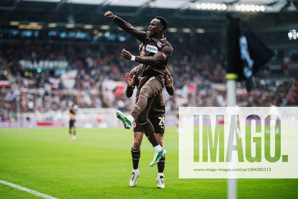 2. Bundesliga: FC St. Pauli vs. Karlsruher SC, October 11, 2026 – Goal, celebration by Abdoulie Ceesay (FC St. Pauli), 9–1. Soccer, 2. Bundesliga, Matchday 7: FC St. Pauli vs. Karlsruher SC on October 11, 2026, at Millerntor Stadium, Hamburg. DFL regulations prohibit any use of photographs as image sequences and or quasi-video.
