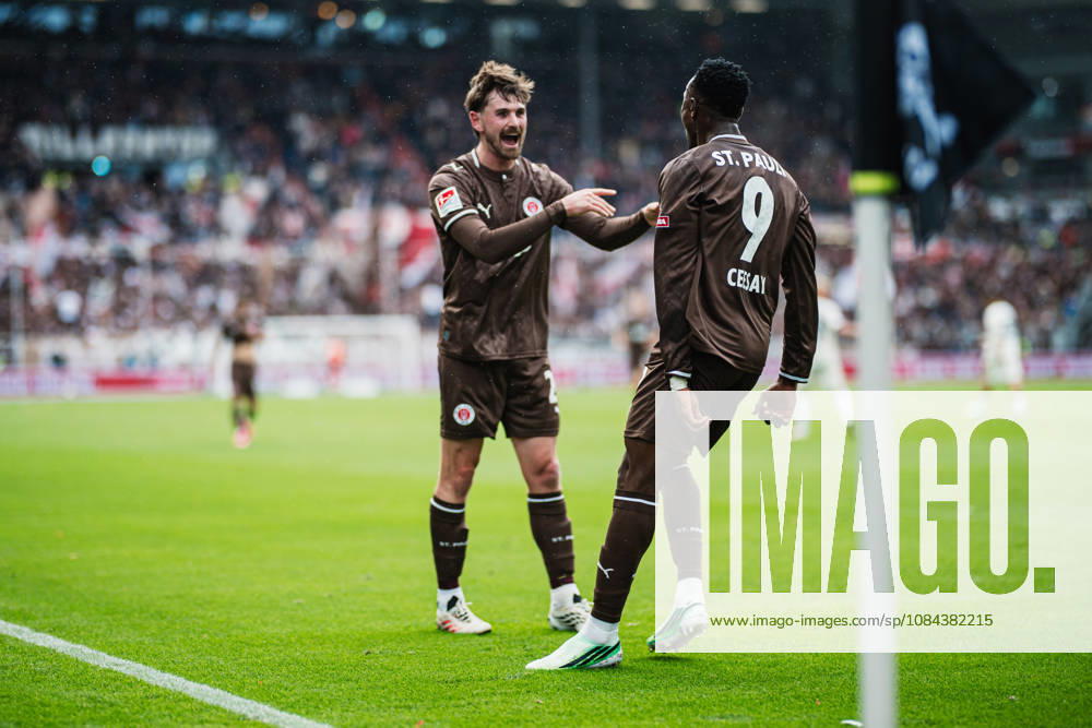 2. Bundesliga: FC St. Pauli vs. Karlsruher SC, October 11, 2026 – GOAL, CELEBRATION by Abdoulie Ceesay (FC St. Pauli), 9–1, here: Connor Metcalfe (FC St. Pauli), 24 – Soccer, 2. Bundesliga, Matchday 7: FC St. Pauli vs. Karlsruher SC on October 11, 2026, at Millerntor Stadium, Hamburg. DFL regulations prohibit any use of photographs as image sequences and or quasi-video.