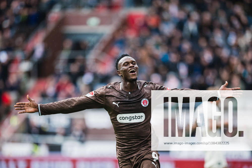 2. Bundesliga: FC St. Pauli vs. Karlsruher SC, October 11, 2026 – Goal, celebration by Abdoulie Ceesay (FC St. Pauli), 9–1 Soccer, 2. Bundesliga, Matchday 7: FC St. Pauli vs. Karlsruher SC on October 11, 2026, at Millerntor Stadium, Hamburg. DFL regulations prohibit any use of photographs as image sequences and or quasi-video.