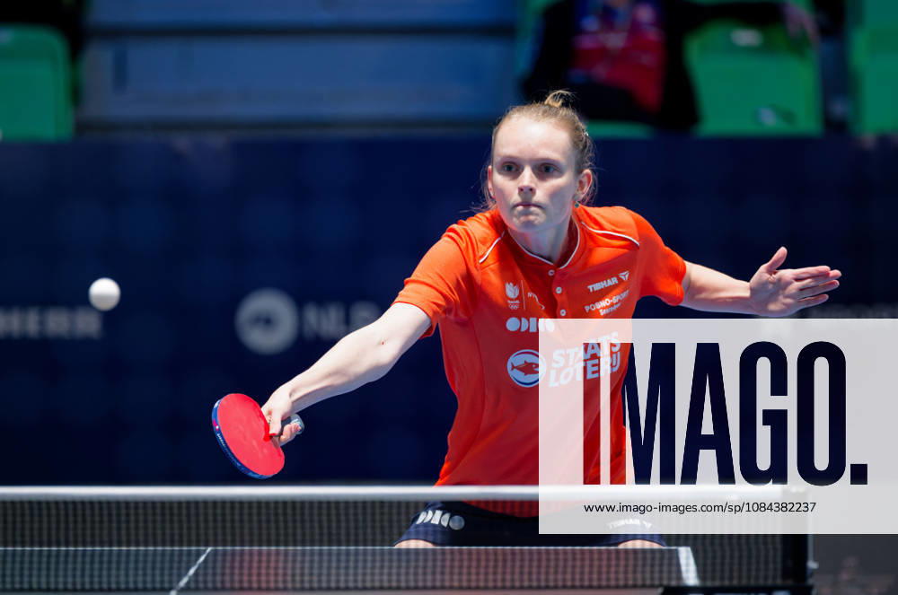Sanne De Hoop of the Netherlands (photo ms1118b) at the 2026 European Table Tennis Championships in Ljubljana LJUBLJANA, SLOVENIA, OCTOBER 11, 2026 Sanne De Hoop of the Netherlands (photo ms1118b) in action at the European Table Tennis Championships at Stozice Arena in Ljubljana, Slovenia. Photo by Manfred Schillings. Ljubljana, Stozice Arena, Slovenia