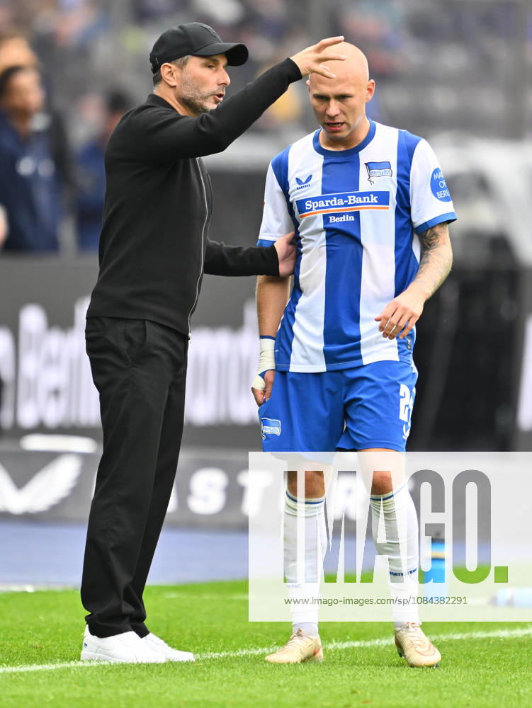 Soccer Season 2026–2027, Matchday 2, Bundesliga, Hertha BSC Berlin vs. SpVgg Greuther Fürth (Kleeblatt), Sports photo by Zink . DFL regulations prohibit any use of photographs as image sequences and or quasi-video. For editorial use only. for editorial use only. Stefan Leitl, Coach, Hertha BSC; Dagur Thorsteinsson, Jon 23, Hertha BSC