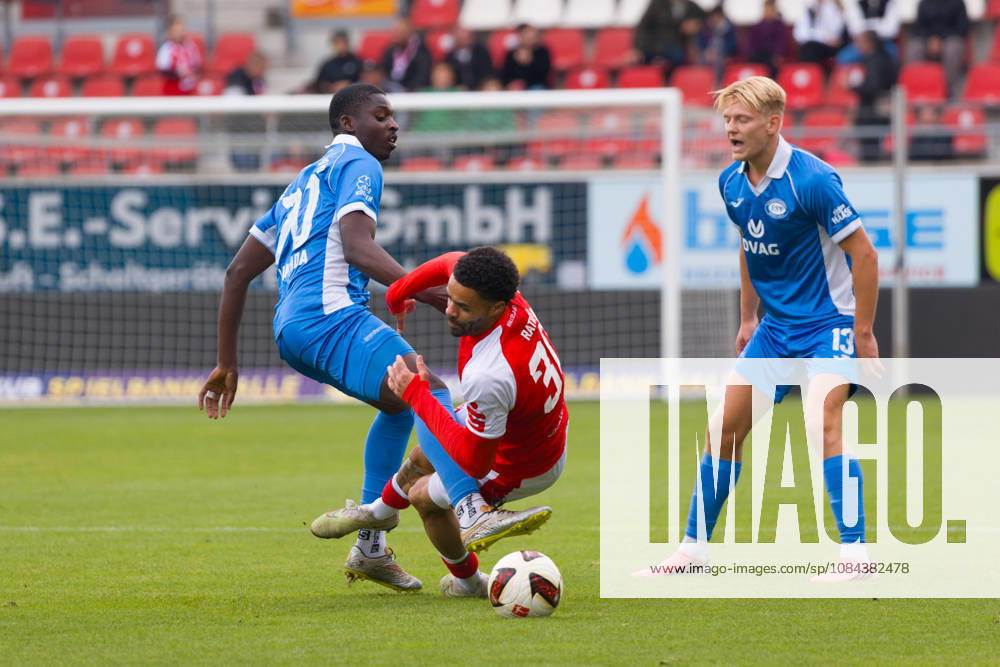 Eliakim Kukanda (RSV), 70, Stanley Ratifo (HFC), 30, Jules Hasenberg (RSV), 13, Hallescher FC vs. RSV Eintracht 1949, Soccer, Northeast Regional League, Matchday 12, 2026–27 Season, October 11, 2026, Halle Leuna Chemie Stadium, ST, Germany