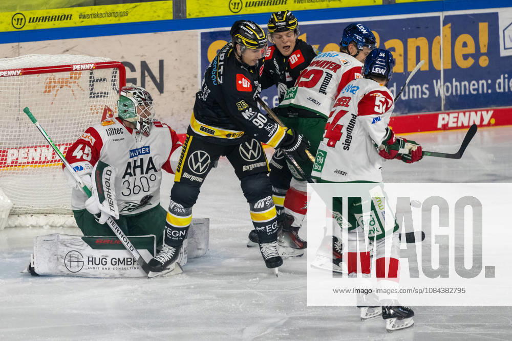 Crowd in front of the net by Tobias Ancicka, Augsburger Panther, 45 Krefeld Pinguine vs. Augsburger Panther, ice hockey, Penny DEL, Matchday 8, 2026–2027 season, October 11, 2026, Krefeld Pinguine vs. Augsburger Panther, ice hockey, Penny DEL, Matchday 8, 2026–2027 season, October 11, 2026, Krefeld