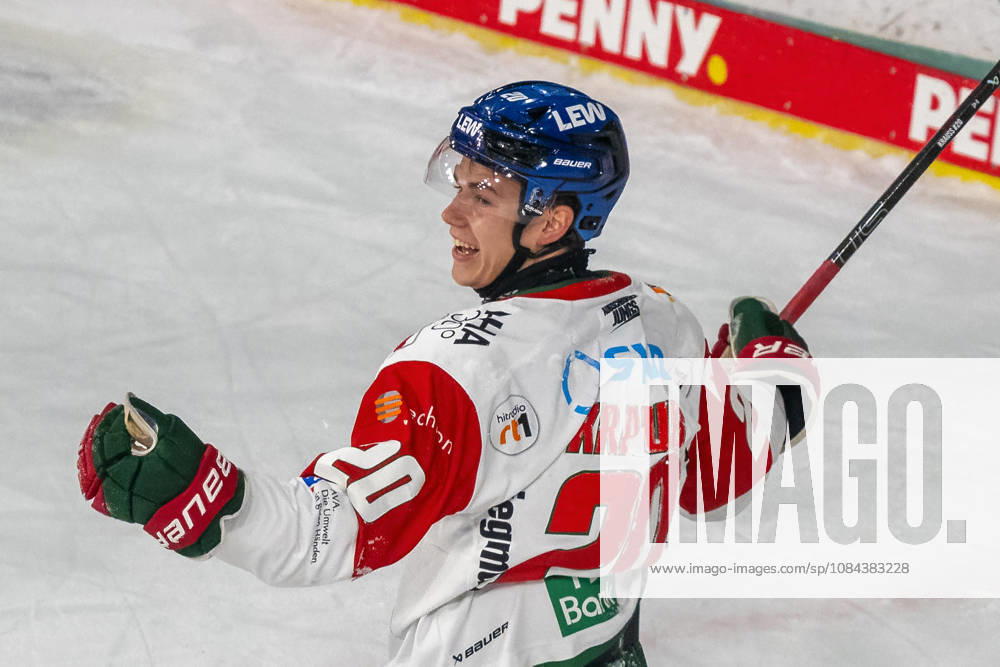 Philipp Krauss of the Augsburger Panther, 20, is celebrated for his goal to make it 1–0 in the game between the Krefeld Pinguine and the Augsburger Panther, ice hockey, Penny DEL, Matchday 8, 2026–2027 season, October 11, 2026: Krefeld Pinguine vs. Augsburger Panther, Ice Hockey, Penny DEL, Matchday 8, 2026–2027 Season, October 11, 2026, Krefeld
