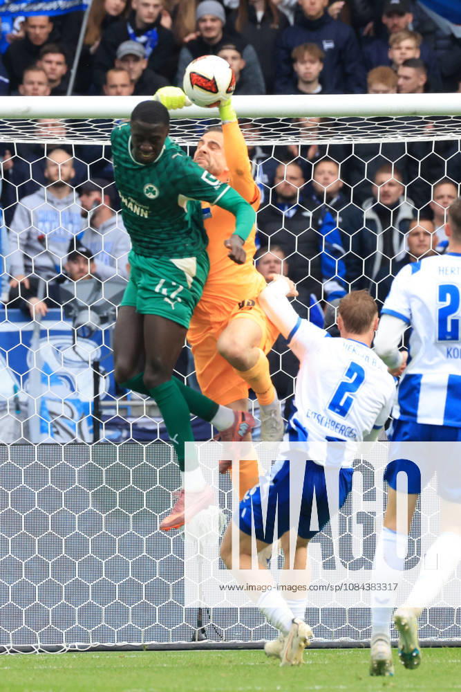 Germany, Soccer, 2. Bundesliga, Matchday, 2026–2027 Season, Berlin Olympic Stadium, Hertha BSC vs. Greuther Fürth, Marius Gersbeck, Hertha BSC Berlin 35, Julian Eitschberger Hertha BSC Berlin 2, OMAR SILLAH Greuther Fürth 42. DFB and DFL regulations prohibit any use of photographs as image sequences and or quasi-video. nordphoto GmbH Engler Berlin, Berlin Olympic Stadium, Berlin, Germany