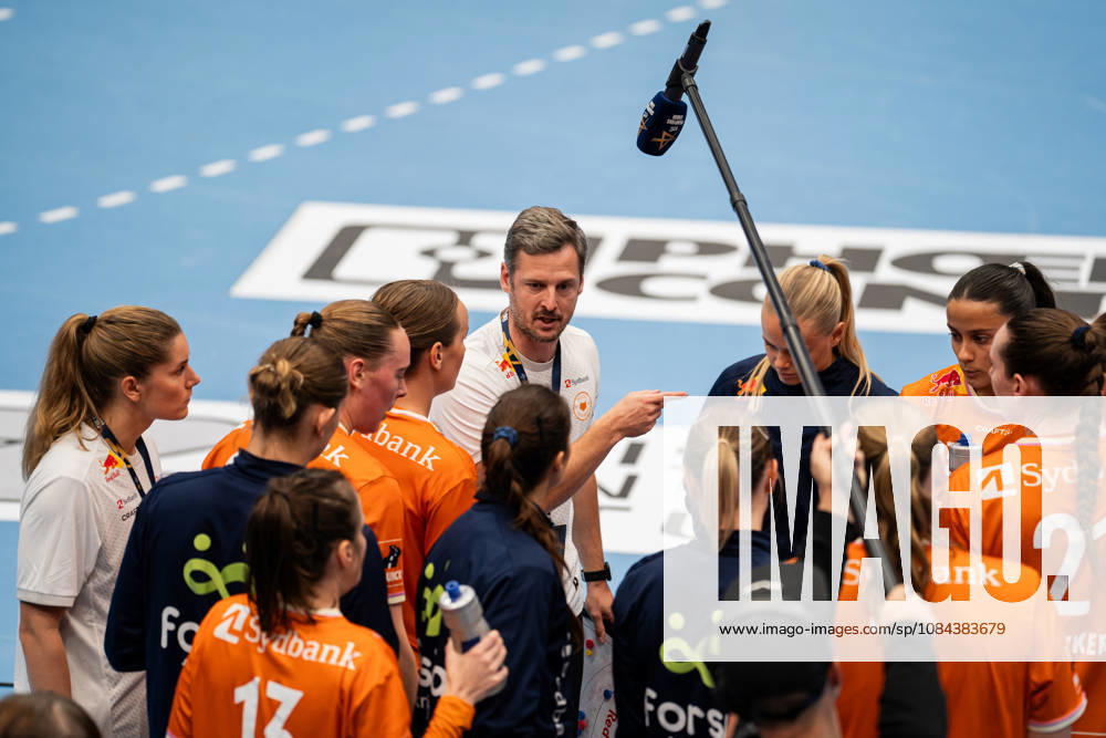 HSG Blomberg Lippe GER vs. Odense Handbold DEN, Handball, EHF Champions League Women, Group Stage, October 11, 2026, 2026–2027 Season, Lemgo Mark Strandgaard Marcher Odense Handbold, coach during a timeout at the Lemgo Phoenix Contact Arena, Germany