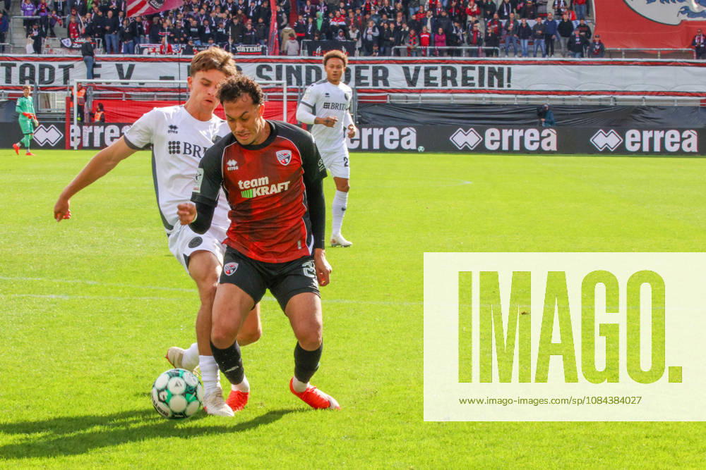 Nishan Velupillay of FC Ingolstadt 04, No. 28, was unceremoniously stripped of the ball right in front of the goal during the match between FC Ingolstadt 04 and SV Wehen Wiesbaden on October 11, 2026, DFB regulations prohibit any use of photographs as image sequences and or quasi-video. GER, Soccer, 3. Liga, Matchday 8, FC Ingolstadt 04 vs. SV Wehen Wiesbaden, October 11, 2026, Audi Sportpark Ingolstadt