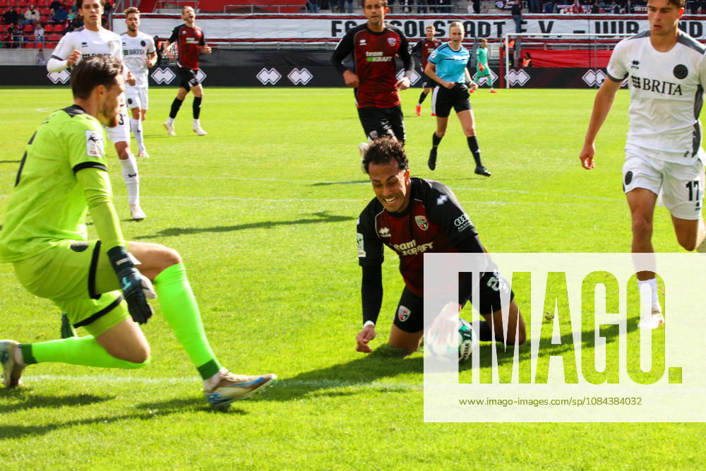 Nishan Velupillay of FC Ingolstadt 04, No. 28, was unceremoniously stripped of the ball right in front of the goal during the match between FC Ingolstadt 04 and SV Wehen Wiesbaden on October 11, 2026, DFB regulations prohibit any use of photographs as image sequences and or quasi-video. GER, Soccer, 3. Liga, Matchday 8, FC Ingolstadt 04 vs. SV Wehen Wiesbaden, October 11, 2026, Audi Sportpark Ingolstadt