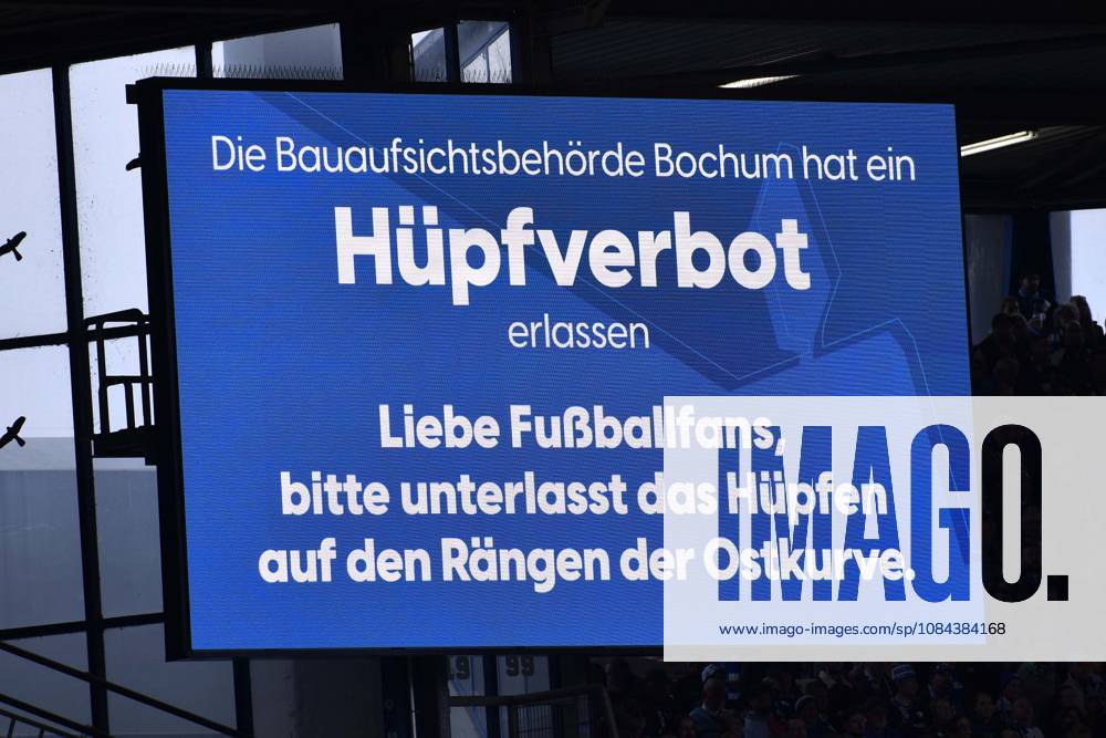 Soccer, 2. Bundesliga, Matchday 7: VfL Bochum vs. DSC Arminia Bielefeld on October 11, 2026, at the Vonovia Ruhrstadion in Bochum. The scoreboard displays a notice regarding the ban on jumping. DFL regulations prohibit any use of photographs as image sequences and or quasi-video. xRx