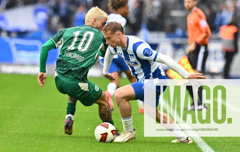 Soccer Season 2026–2027, Matchday 2, Bundesliga, Hertha BSC Berlin vs. SpVgg Greuther Fürth (Kleeblatt), Sports photo by Zink . DFL regulations prohibit any use of photographs as image sequences and or quasi-video. For editorial use only. for editorial use only. Ole Pohlmann 10, SpVgg Greuther Fürth; Julian Eitschberger 2, Hertha BSC
