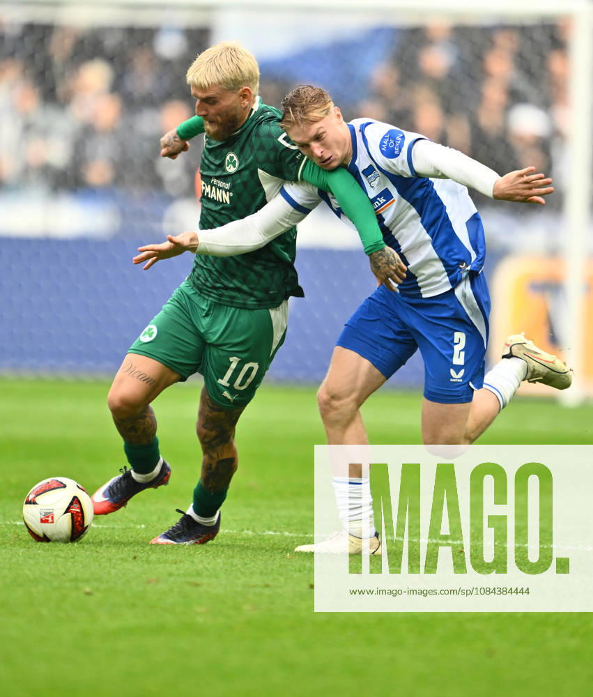 Soccer Season 2026–2027, Matchday 2, Bundesliga, Hertha BSC Berlin vs. SpVgg Greuther Fürth (Kleeblatt), Sports photo by Zink . DFL regulations prohibit any use of photographs as image sequences and or quasi-video. For editorial use only. for editorial use only. Ole Pohlmann 10, SpVgg Greuther Fürth; Julian Eitschberger 2, Hertha BSC