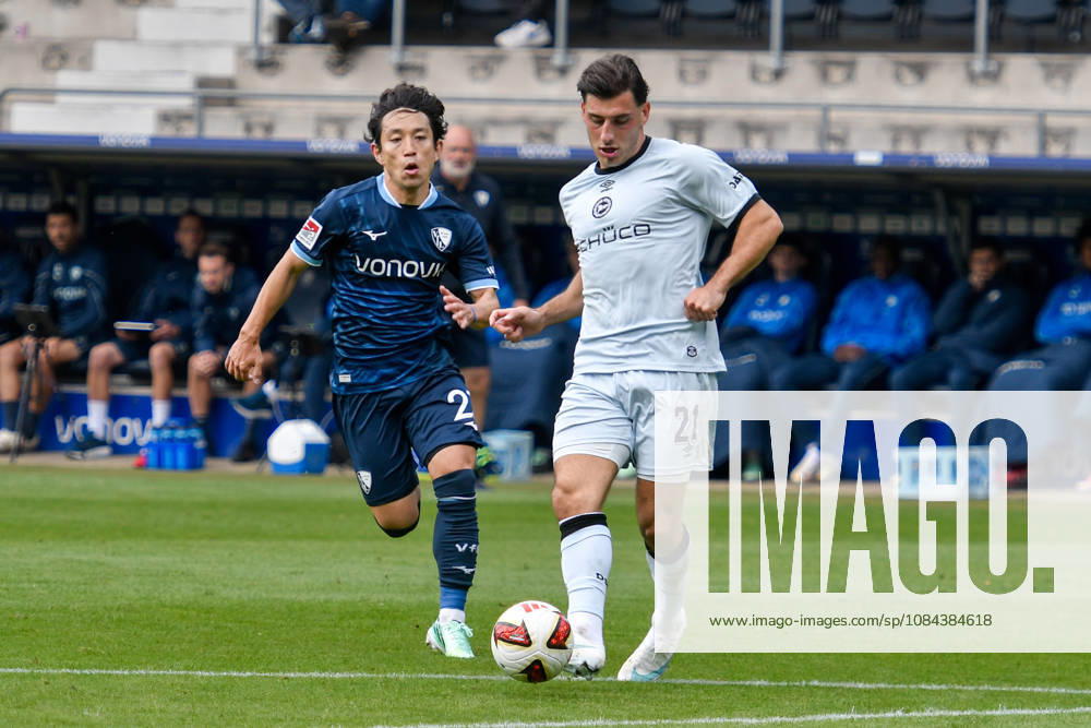 V li in a one-on-one duel: Koji Miyoshi (Bochum) 23, Stefano Russo (Bielefeld) 21, 11, 10, 2026 ¢ Soccer ¢ VfL Bochum vs. DSC Arminia Bielefeld, Vonovia Ruhrstadion, Bochum, DFB DFL REGULATIONS PROHIBIT ANY USE OF PHOTOGRAPHS AS IMAGE SEQUENCES AND OR QUASI-VIDEO NRW Germany