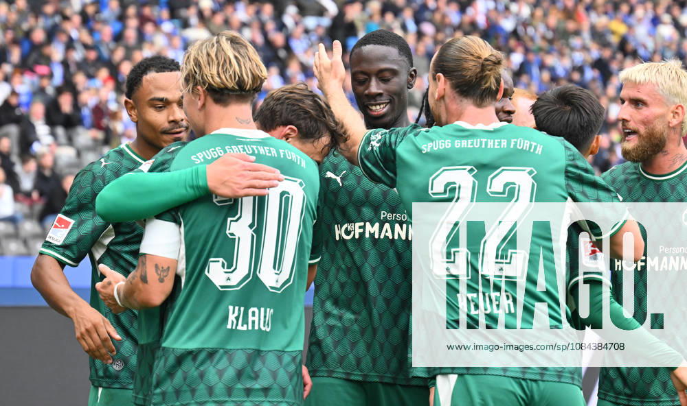 Soccer Season 2026–2027, Matchday 2, Bundesliga, Hertha BSC Berlin vs. SpVgg Greuther Fürth (Kleeblatt), Sports photo by Zink . DFL regulations prohibit any use of photographs as image sequences and or quasi-video; for editorial use only for editorial use only; premature goal celebration, cheering, joy, goal, shot on goal, goal disallowed after video review (VAR)