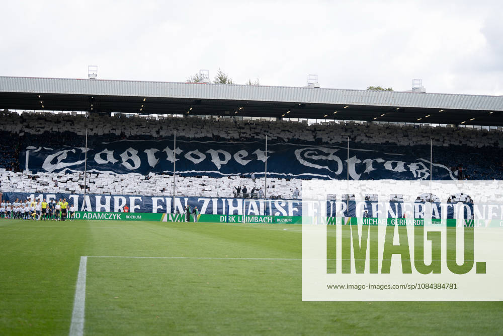 Bochum, Germany October 11, 2026 2. Bundesliga 2026–2027 Matchday 7 VfL Bochum 1848 vs. DSC Arminia Bielefeld Pictured: VfL Bochum fans in the East Stand with a choreographed display featuring Castroper Straße. DFL and DFB regulations prohibit any use of photographs as image sequences and or quasi-video Vonovia Ruhrstadion, North Rhine-Westphalia