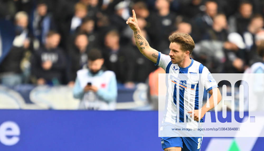 Soccer Season 2026–2027, Matchday 2, Bundesliga, Hertha BSC Berlin vs. SpVgg Greuther Fürth (Kleeblatt), Sports photo by Zink . DFL regulations prohibit any use of photographs as image sequences and or quasi-video; for editorial use only for editorial use Goal celebration Cheering Joy after a goal Goal Shot on goal for the 1–0 by Mads Pedersen 22, Hertha BSC