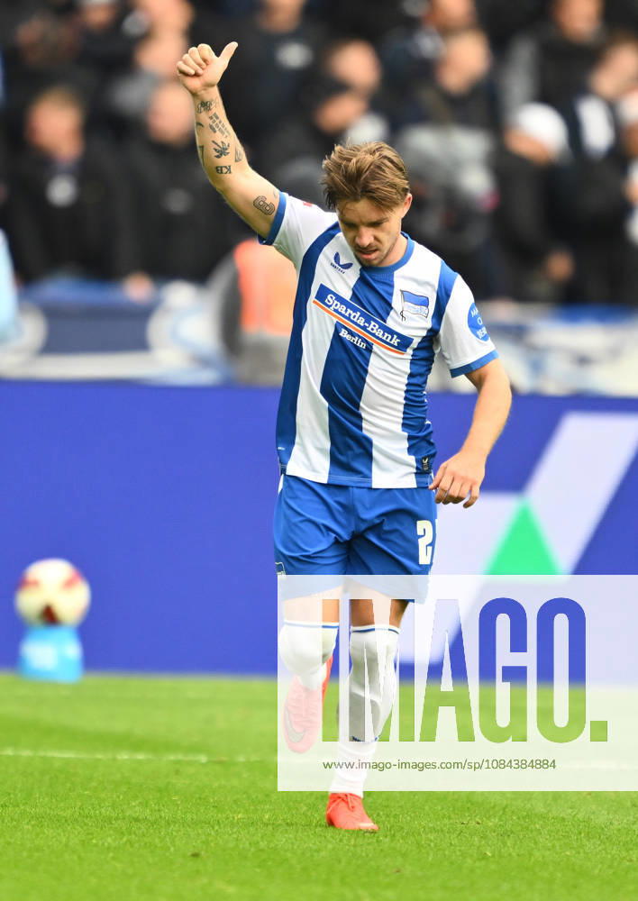 Soccer Season 2026–2027, Matchday 2, Bundesliga, Hertha BSC Berlin vs. SpVgg Greuther Fürth (Kleeblatt), Sports photo by Zink . DFL regulations prohibit any use of photographs as image sequences and or quasi-video; for editorial use only for editorial use Goal celebration Cheering Joy after a goal Goal Shot on goal for the 1–0 by Mads Pedersen 22, Hertha BSC