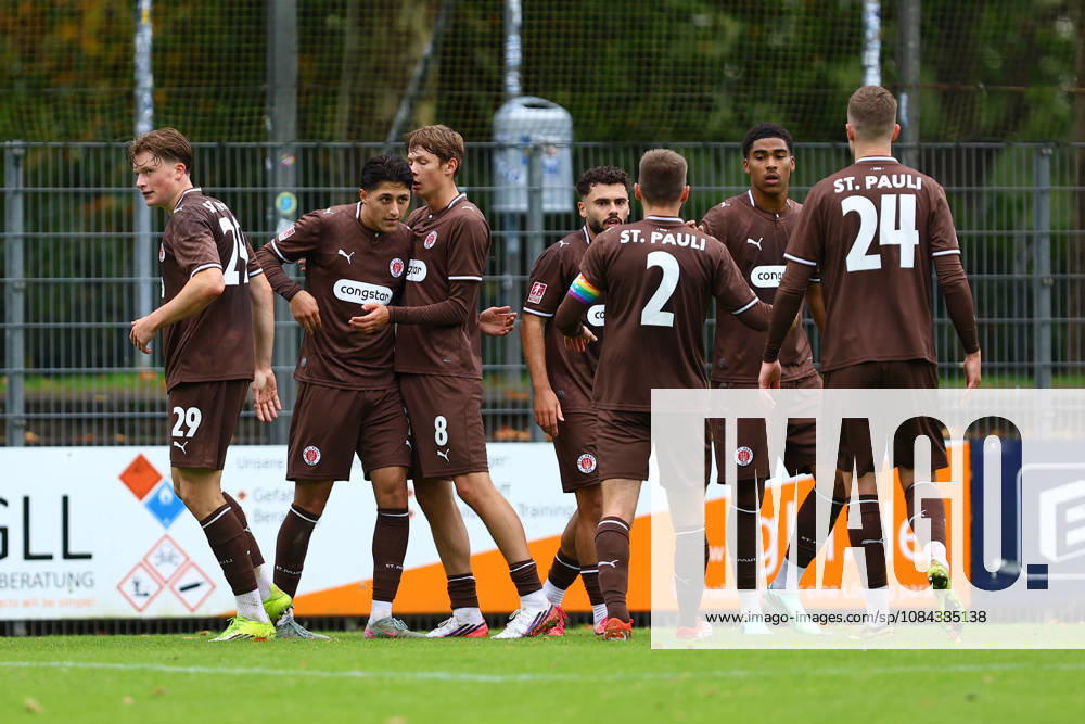 7 Haron Sabah of FC St. Pauli U23 celebrates his goal—making the score 1–0—with his teammates. Soccer Men’s Regionalliga Nord 2026–2027 Season Matchday 13 FC St. Pauli U23 vs. HSC Hannover October 11, 2026 I Edmund Plambeck Stadium