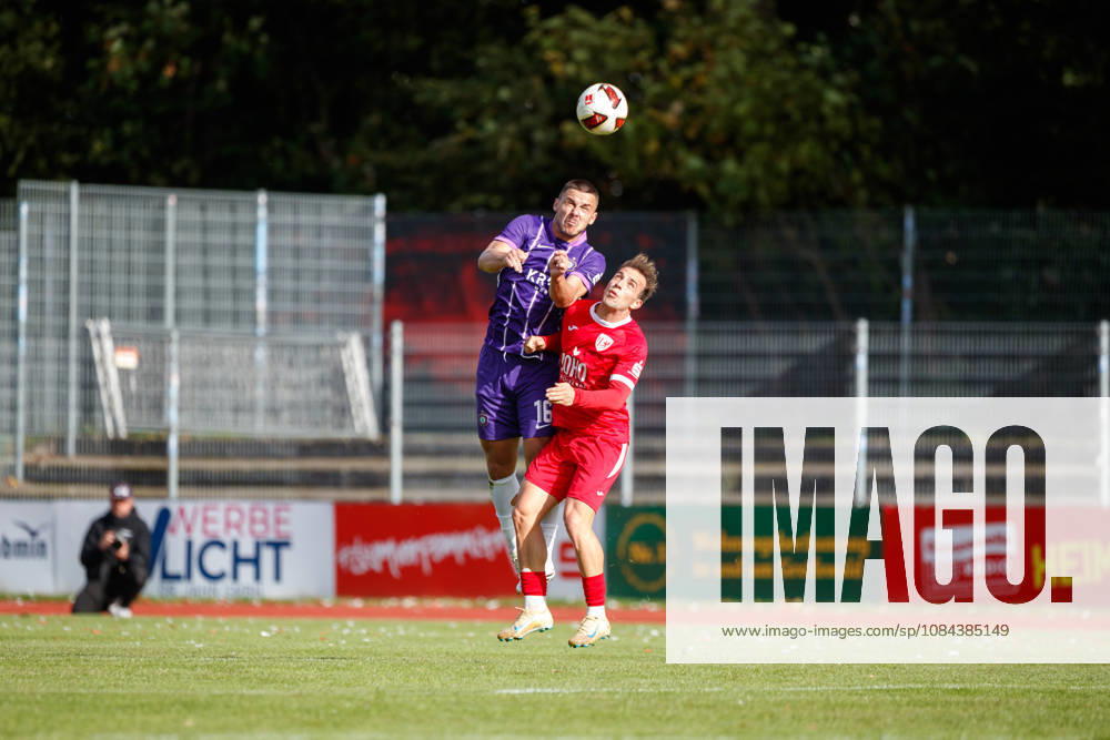 Left: Patrick Kapp (Aue) vs. Felix Heim (Greifswald), GER; Greifswalder FC vs. FC Erzgebirge Aue; Soccer; Men; Northeast Regional League; Matchday 12; 2026–2027 Season; October 11, 2026, Greifswald Volksstadion, Mecklenburg-Western Pomerania, Germany