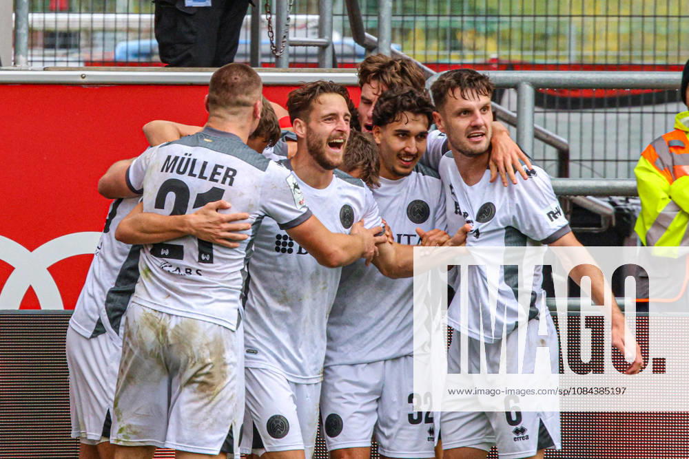 Florian Huebner of SV Wehen Wiesbaden, No. 19, celebrates after scoring the 0-1 goal in the match between FC Ingolstadt 04 and SV Wehen Wiesbaden on October 11, 2026, DFB regulations prohibit any use of photographs as image sequences and or quasi-video. GER, Soccer, 3. Liga, Matchday 8, FC Ingolstadt 04 vs. SV Wehen Wiesbaden, October 11, 2026, Audi Sportpark Ingolstadt