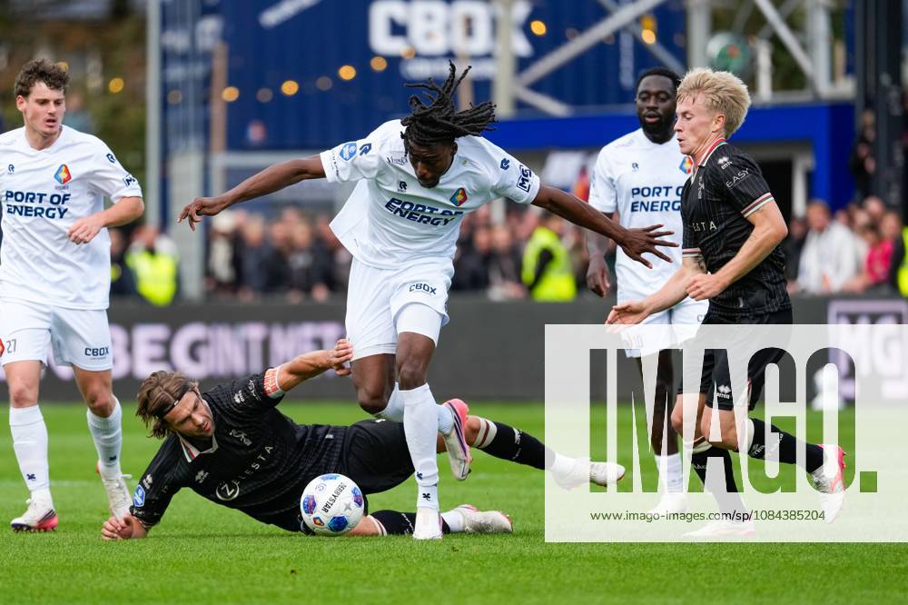 , BUKO Stadion , season 2026 2027 , Dutch Eredivisie football , match between Telstar and ADO Den Haag , Picture shows ADO Den Haag player Pascal Mulder , Telstar player Jelani Seedorf and ADO Den Haag player Juho Kilo Telstar - ADO x208165693x