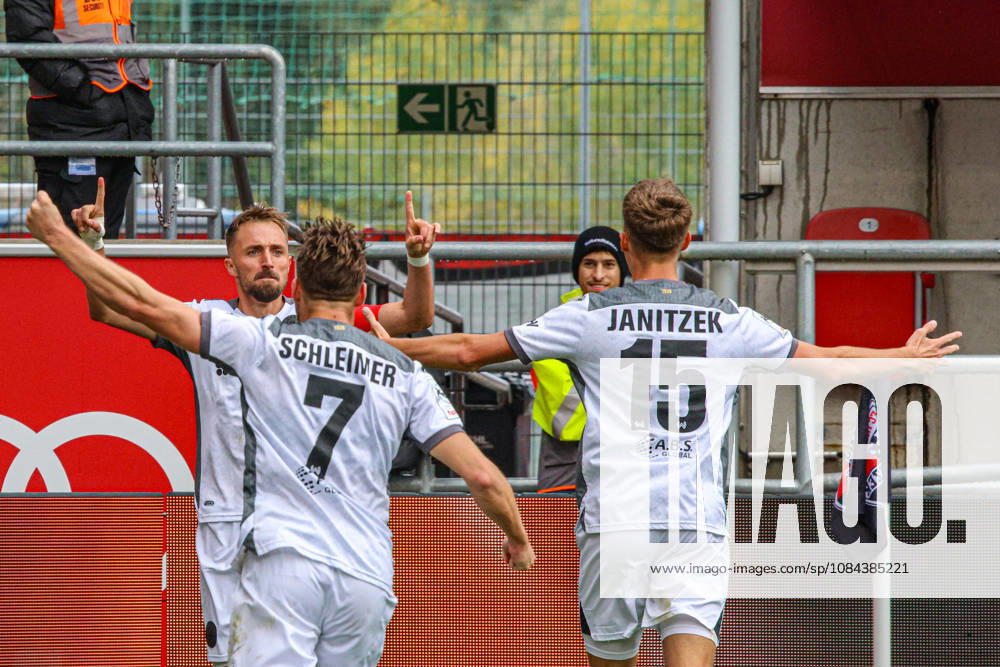 Florian Huebner of SV Wehen Wiesbaden, No. 19, celebrates after scoring the 0-1 goal in the match between FC Ingolstadt 04 and SV Wehen Wiesbaden on October 11, 2026, DFB regulations prohibit any use of photographs as image sequences and or quasi-video. GER, Soccer, 3. Liga, Matchday 8, FC Ingolstadt 04 vs. SV Wehen Wiesbaden, October 11, 2026, Audi Sportpark Ingolstadt