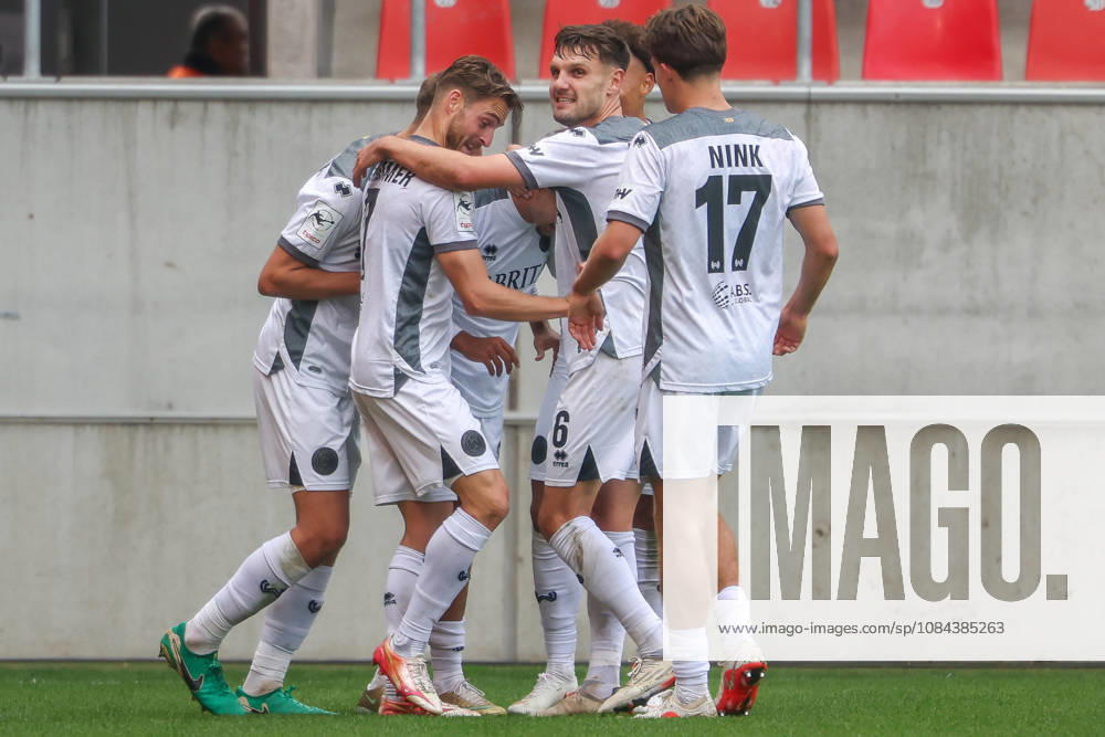 Ingolstadt, Germany, October 11, 2026; 3. Liga 2026–2027, Matchday 8: FC Ingolstadt 04 vs. SV Wehen Wiesbaden. Pictured in the crowd: goal scorer Raul Paula of SVWW celebrates with his teammates after scoring the goal that made it 0–2. DFB and DFL regulations prohibit any use of photographs as image sequences and or quasi-video