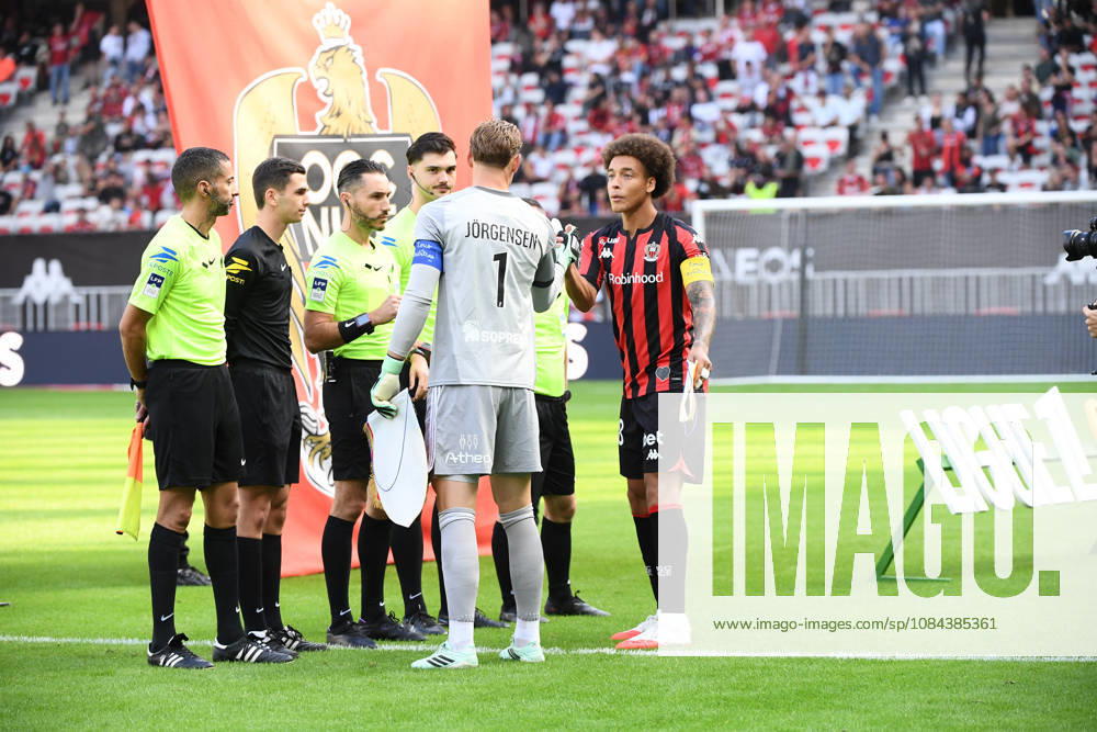 OGC Nice v RC Strasbourg Alsace - Ligue 1 McDonald s 2026 2027 Filip JORGENSEN of Strasbourg and Axel WITSEL of Nice during Ligue 1 McDonald s match between Nice and Strasbourg at Allianz Riviera Stadium on October 11, 2026 in Nice, France. Nice France