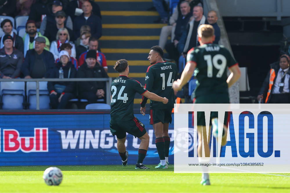 11th October 2026; Selhurst Park, London, England; Premier League Football, Crystal Palace versus Nottingham Forest; Dan Ndoye of Nottingham Forest celebrates his goal in the 3rd minute for 0-1 KatiexChan
