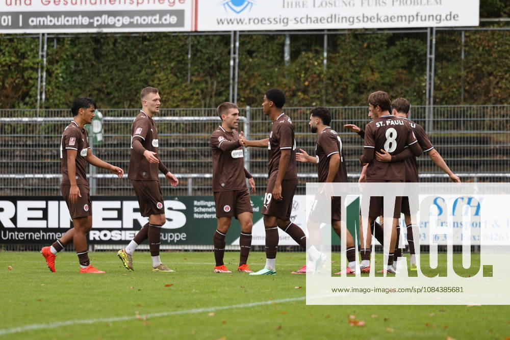Soccer I Men s I 2026–2027 Season I Regionalliga Nord I Matchday 13 I FC St. Pauli II vs. HSC Hannover I October 11, 2026 Goal celebration FC St. Pauli II Norderstedt Edmund Plambeck Stadium Schleswig-Holstein Germany
