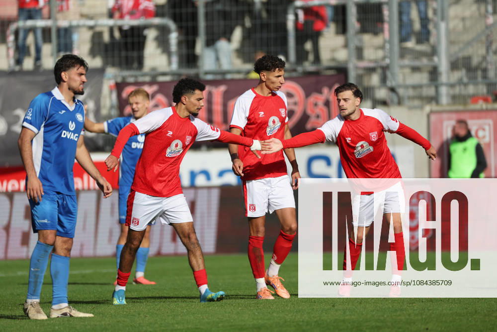 Halle, Saale, Saxony-Anhalt, Leuna, Chemistry, Stadium, Sports, Soccer, Hallescher FC (Halle), HFC, Northeast Regional League, 4th Division, Men, 2026–2027 Season, Matchday 12, HFC vs. RSV Eintracht, Goal: 1–0 by Osman Atilgan, Hallescher FC (HFC), celebration Soufian Benyamina, Hallescher FC; Max Kulke, Hallescher FC