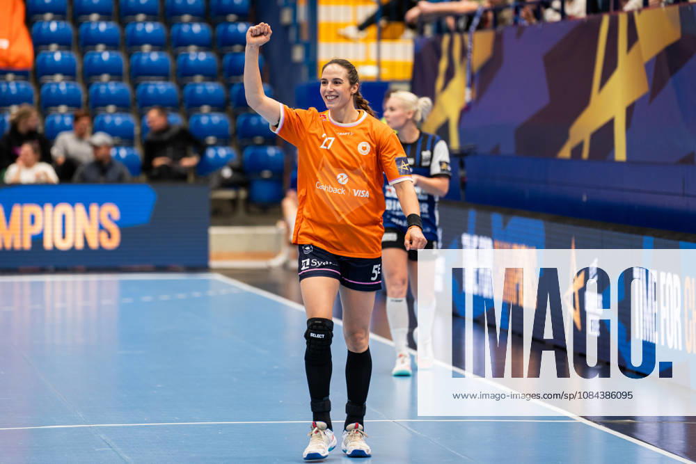 HSG Blomberg Lippe (GER) vs. Odense Handbold (DEN), Handball, EHF Champions League Women, Group Stage, October 11, 2026, 2026–2027 Season, Lemgo’s Louise Vinter Burgaard of Odense Handbold, 27, celebrates after scoring a goal at the Lemgo Phoenix Contact Arena in Germany
