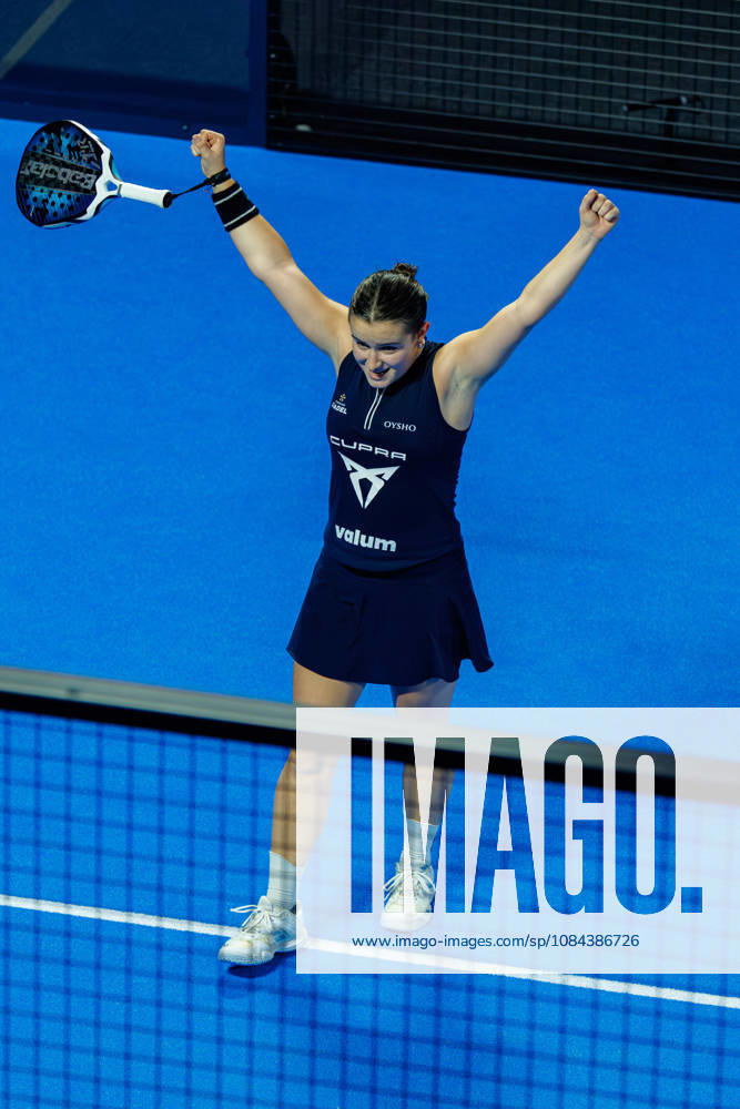 DÜSSELDORF, GERMANY - 11 OCTOBER 2026: Image shows the victory celebration of Martina Calvo (ESP) during CUPRA Germany Premier Padel P2 2026 Day 8: Finals at CASTELLO Düsseldorf on 11 10 2026 in Düsseldorf, Germany. Germany