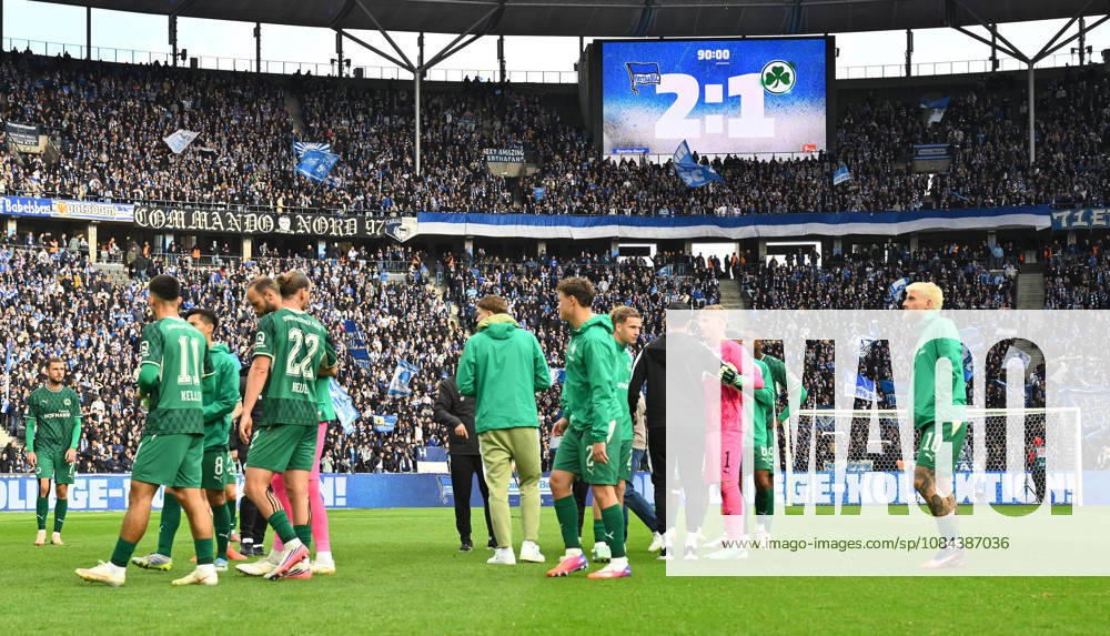 Soccer Season 2026–2027, Matchday 2, Bundesliga, Hertha BSC Berlin vs. SpVgg Greuther Fürth (Kleeblatt), Sports photo by Zink . DFL regulations prohibit any use of photographs as image sequences and or quasi-video; for editorial use only for editorial use. The Fürth team is disappointed; disappointment after the final whistle