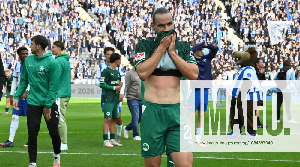 Soccer Season 2026–2027, Matchday 2, Bundesliga, Hertha BSC Berlin vs. SpVgg Greuther Fürth (Kleeblatt), Sports photo by Zink . DFL regulations prohibit any use of photographs as image sequences and or quasi-video; for editorial use only for editorial use only. Jannis Heuer, 22, SpVgg Greuther Fürth, disappointed. Disappointment after the final whistle