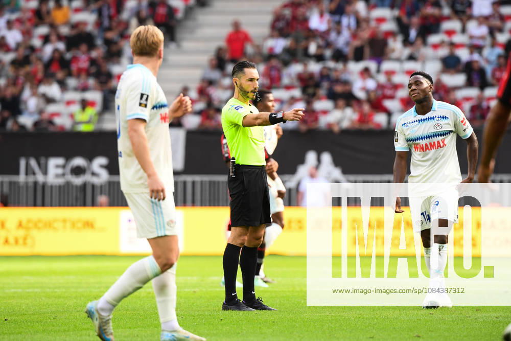 OGC Nice v RC Strasbourg Alsace - Ligue 1 McDonald s 2026 2027 Jeremie PIGNARD referee , Dario Essugo of Strasbourg during Ligue 1 McDonald s match between Nice and Strasbourg at Allianz Riviera Stadium on October 11, 2026 in Nice, France. Nice France
