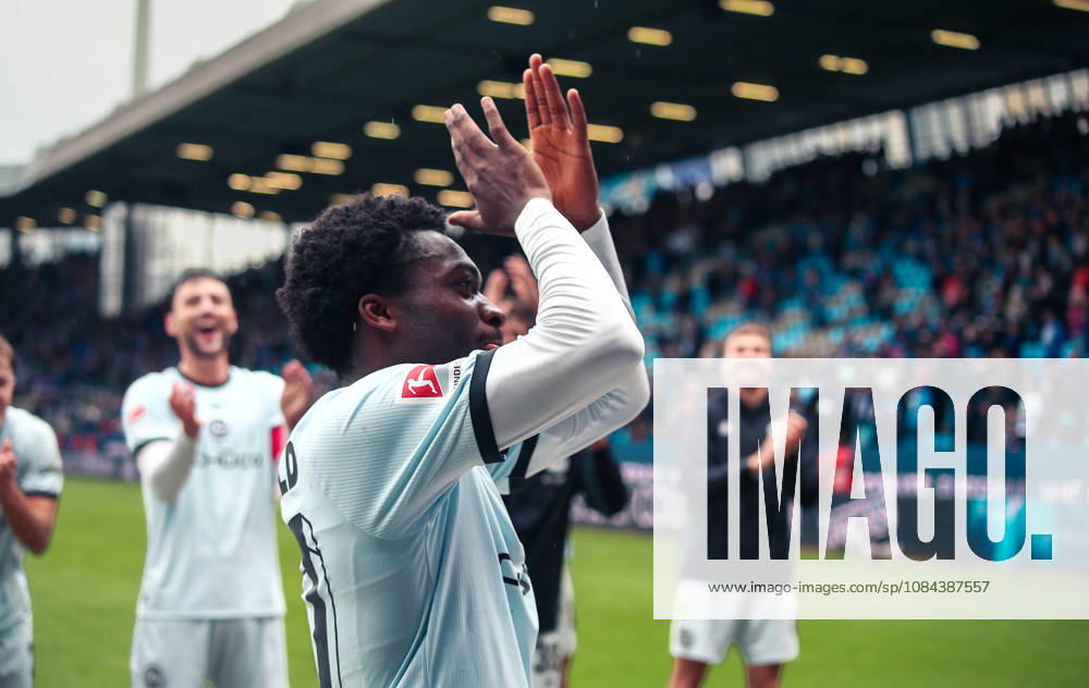 Germany Soccer 2. Bundesliga 2026–2027, Matchday 7: VfL Bochum vs. Arminia Bielefeld, Vonovia Ruhrstadion, Bochum; Benjamin Boakye of Arminia Bielefeld celebrates a goal; 27, Bochum, Vonovia Ruhrstadion, Germany