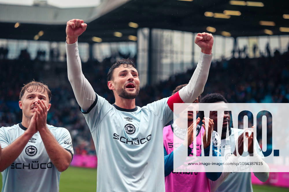 Germany Soccer 2. Bundesliga 2026–2027, Matchday 7: VfL Bochum vs. Arminia Bielefeld, Vonovia Ruhrstadion, Bochum; Maximilian Bauer of Arminia Bielefeld celebrates a goal; 5, Bochum, Vonovia Ruhrstadion, Germany