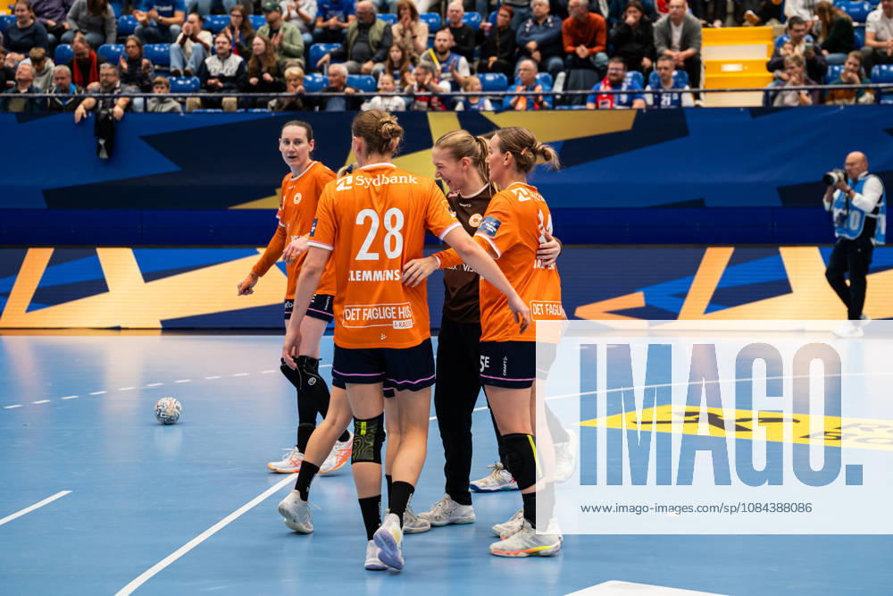HSG Blomberg Lippe GER vs. Odense Handbold DEN, Handball, EHF Champions League Women, Group Stage, October 11, 2026, 2026–2027 Season, Lemgo: The players from Odense Handbold (DEN) celebrate after their victory over HSG Blomberg Lippe (GER) at the Phoenix Contact Arena in Lemgo, Germany