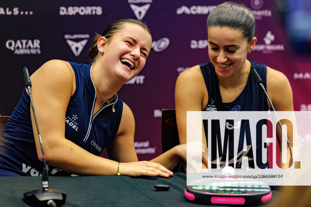 DÜSSELDORF, GERMANY - 11 OCTOBER 2026: Image shows press conference, PK, Pressekonferenz of Martina Calvo (ESP) and Claudia Fernandez Sanchez (ESP) during CUPRA Germany Premier Padel P2 2026 Day 8: Finals at CASTELLO Düsseldorf on 11 10 2026 in Düsseldorf, Germany. Germany