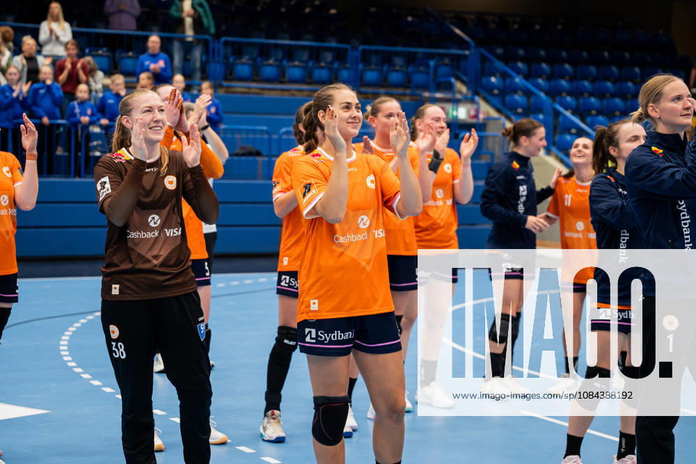 HSG Blomberg Lippe GER vs. Odense Handbold DEN, Handball, EHF Champions League Women, Group Stage, October 11, 2026, 2026–2027 Season, Lemgo’s Helene Gigstad Fauske of Odense Handbold, 08, celebrates after the victory against HSG Blomberg Lippe (GER) at the Phoenix Contact Arena in Lemgo, Germany