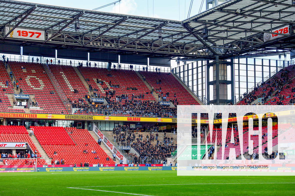 Soccer, Bundesliga, 1. FC Köln vs. Borussia Mönchengladbach, RheinEnergieSTADION, Matchday 5, 2026–2027 season. Gladbach fans dressed in black in the visitors section before the game. DFB regulations prohibit any use of photographs as image sequences and or quasi-video. Photo: WilkowskixPressefotoKochx, North Rhine-Westphalia, Germany