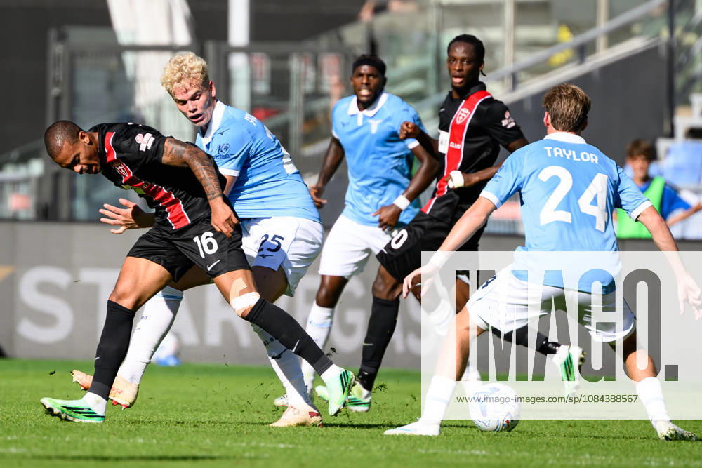 Cyril Ngonge of AC Monza, Oliver Provstgaard of SS Lazio compete for the ball during the Serie A 2026 2027 football match between SS Lazio and AC Monza at Stadio Olimpico in Rome (Italy), October 11, 2026. AndreaxStaccioli