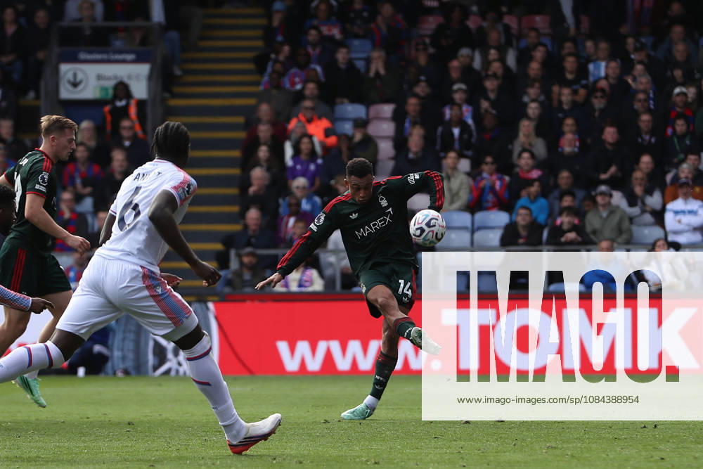 11th October 2026; Selhurst Park, London, England; Premier League Football, Crystal Palace versus Nottingham Forest; Dan Ndoye of Nottingham Forest shoots but goes well over KatiexChan