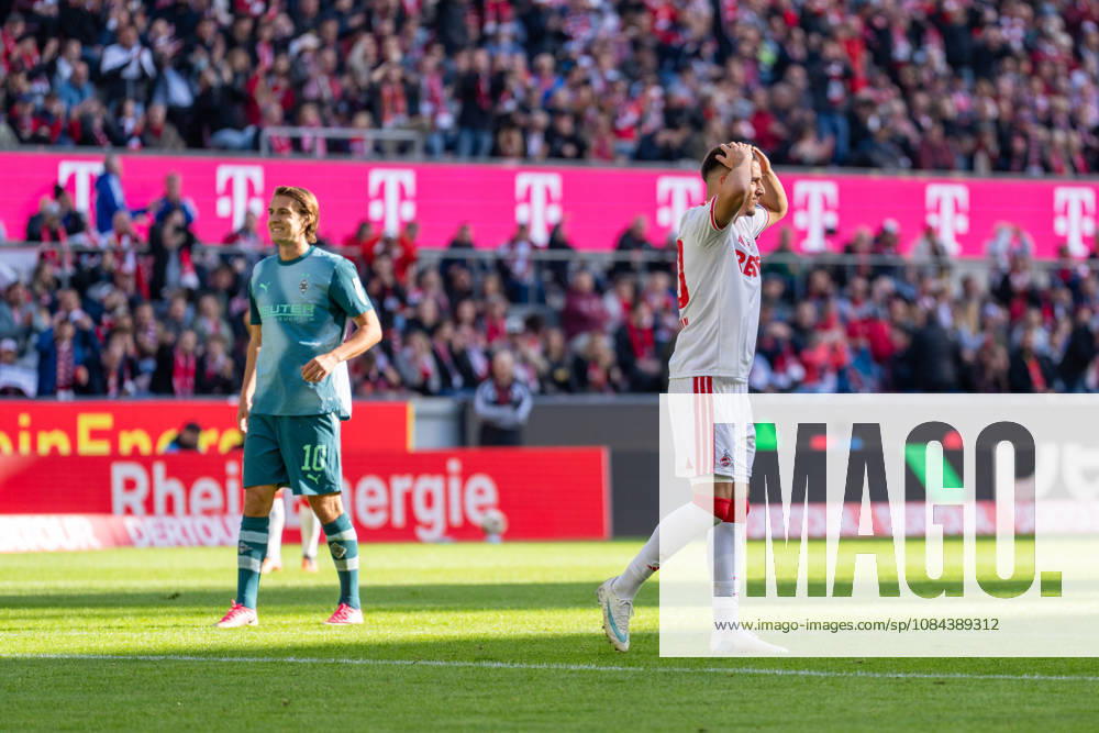 Florian Neuhaus of Borussia Mönchengladbach, 10, laughs; Said El Mala of 1. FC Köln, 10, holds his head after a shot on goal. 1. FC Köln vs. Borussia Mönchengladbach, soccer, Bundesliga, Matchday 5, 2026–27 season, October 12, 2026; DFL regulations prohibit any use of photographs as image sequences and or quasi-video, 1. FC Köln vs. Borussia Mönchengladbach, soccer, Bundesliga, Matchday 5, 2026–27 season, October 12, 2026, Cologne