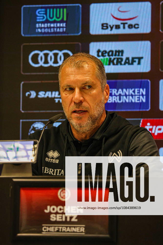 Coach Jochen Seitz, head coach of SV Wehen Wiesbaden, at the press conference following the match between FC Ingolstadt 04 and SV Wehen Wiesbaden on October 11, 2026, DFB regulations prohibit any use of photographs as image sequences and or quasi-video. GER, Soccer, 3. Liga, Matchday 8, FC Ingolstadt 04 vs. SV Wehen Wiesbaden, October 11, 2026, Audi Sportpark Ingolstadt