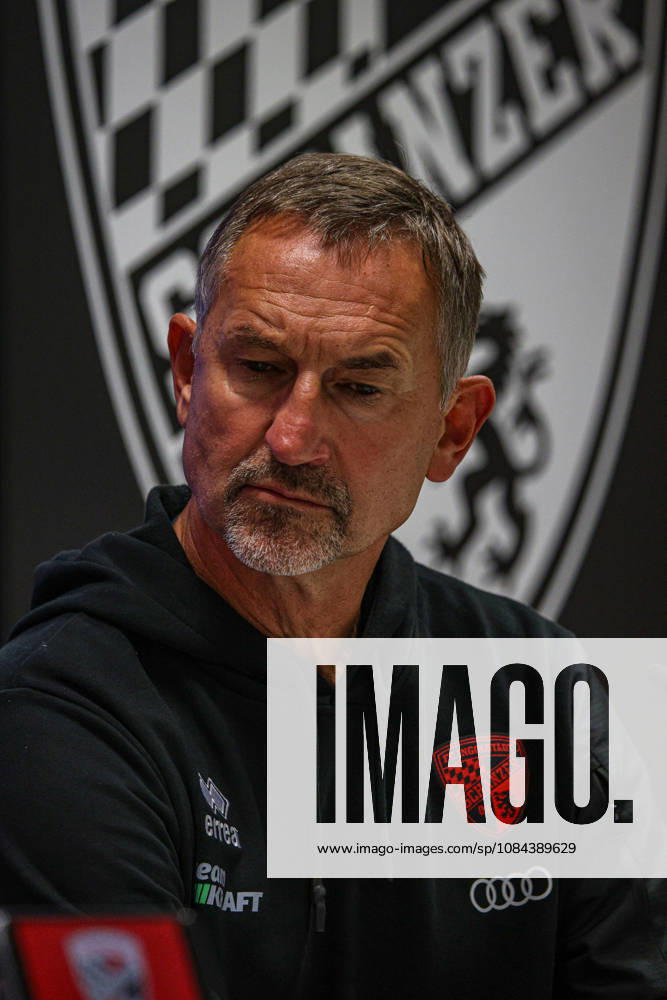 Coach Achim Beierlorzer, head coach of FC Ingolstadt 04, at the postgame press conference following the match between FC Ingolstadt 04 and SV Wehen Wiesbaden on October 11, 2026, DFB regulations prohibit any use of photographs as image sequences and or quasi-video. GER, Soccer, 3. Liga, Matchday 8, FC Ingolstadt 04 vs. SV Wehen Wiesbaden, October 11, 2026, Audi Sportpark Ingolstadt