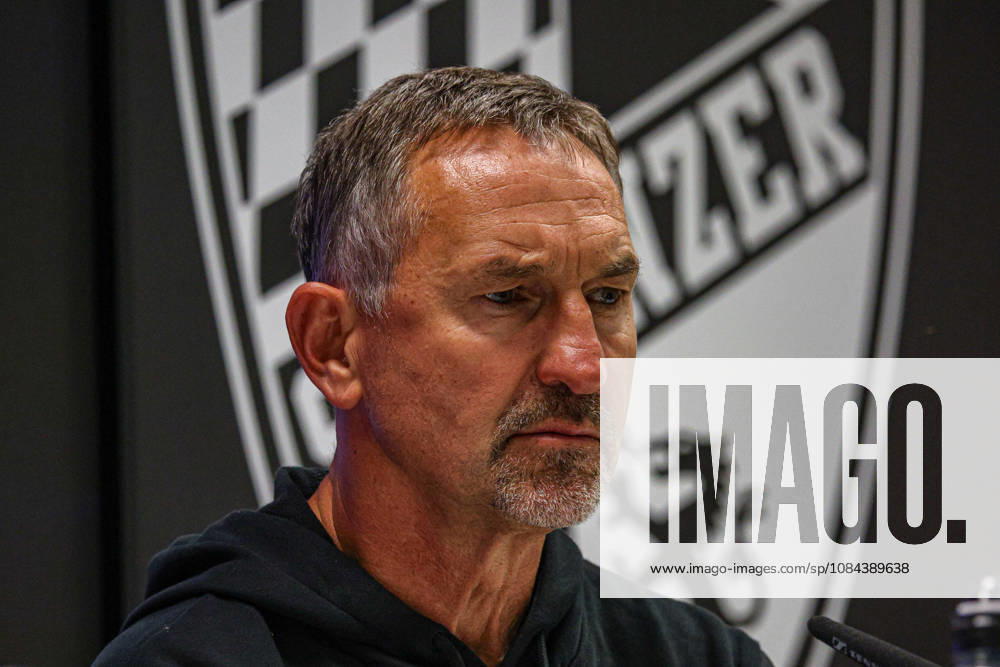 Coach Achim Beierlorzer, head coach of FC Ingolstadt 04, at the postgame press conference following the match between FC Ingolstadt 04 and SV Wehen Wiesbaden on October 11, 2026, DFB regulations prohibit any use of photographs as image sequences and or quasi-video. GER, Soccer, 3. Liga, Matchday 8, FC Ingolstadt 04 vs. SV Wehen Wiesbaden, October 11, 2026, Audi Sportpark Ingolstadt